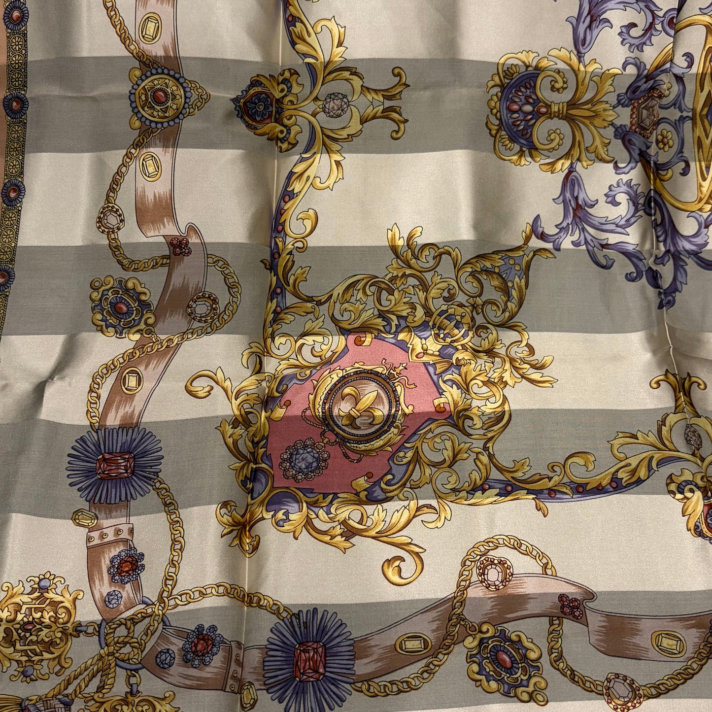 VALENTINO Baroque Print Silk Scarf Ivory/Beige