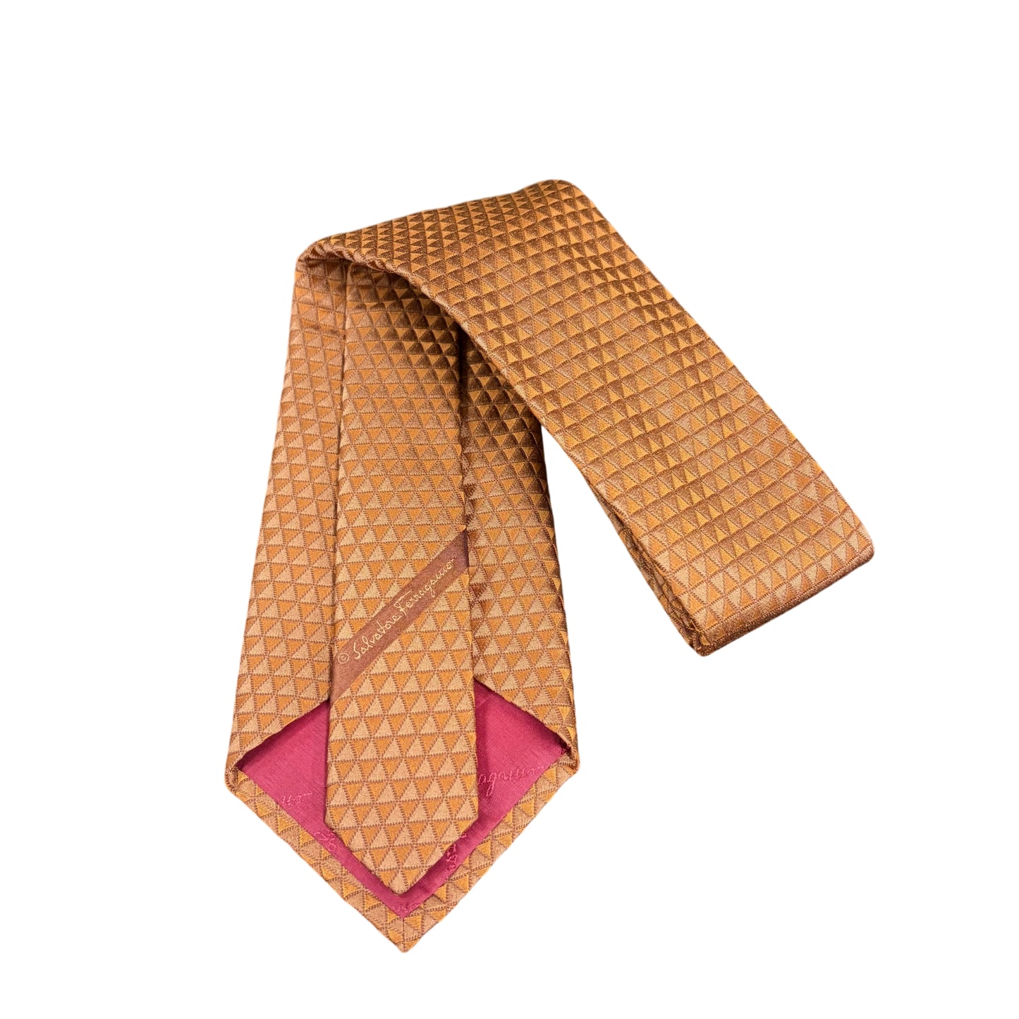FERRAGAMO Geometric Pattern Silk Tie Brown