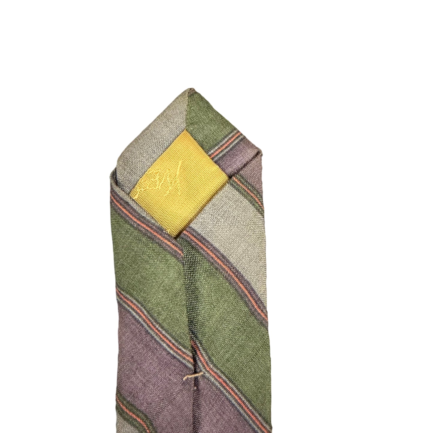 Yves Saint Laurent Regimental Stripe Silk Tie Purple Green