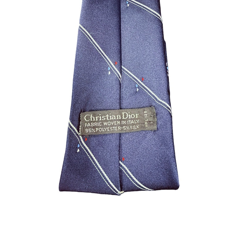DIOR Polyester Silk Tie, Navy with Stripe Pattern