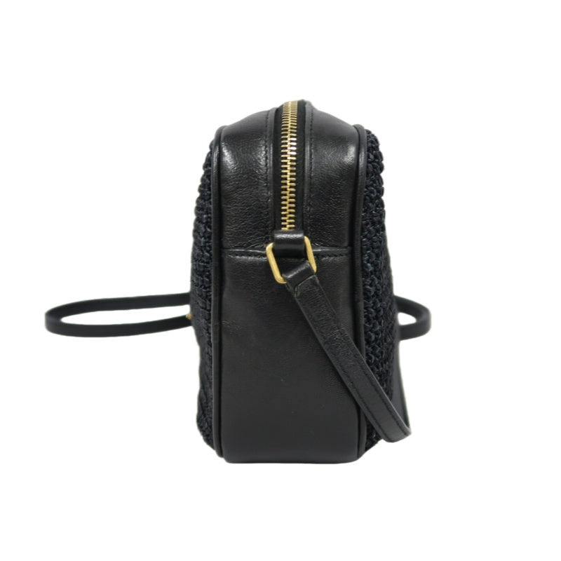 YVES SAINT LAURENT (YSL) Black Knit Camera Crossbody Bag