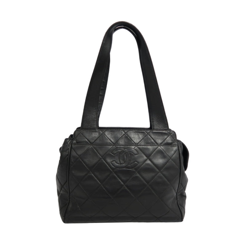 CHANEL Matelasse Diamond Quilted Lambskin Shoulder Bag Black With Authenticity Card