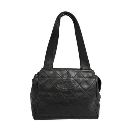 CHANEL Matelasse Diamond Quilted Lambskin Shoulder Bag Black With Authenticity Card