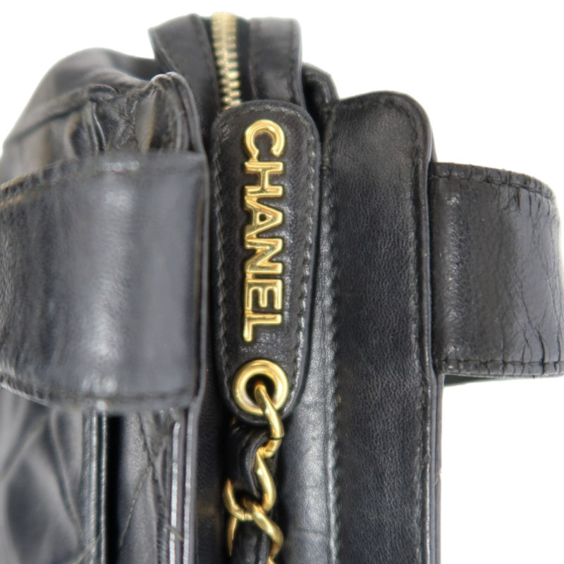 CHANEL Matelasse Diamond Quilted Lambskin Shoulder Bag Black With Authenticity Card