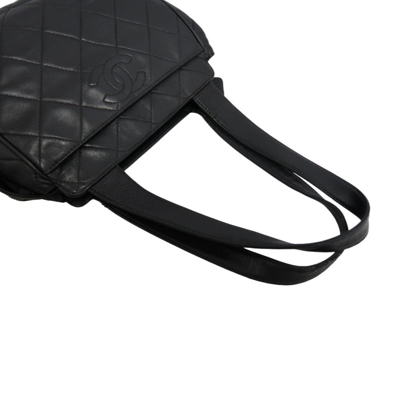 CHANEL Matelasse Diamond Quilted Lambskin Shoulder Bag Black With Authenticity Card