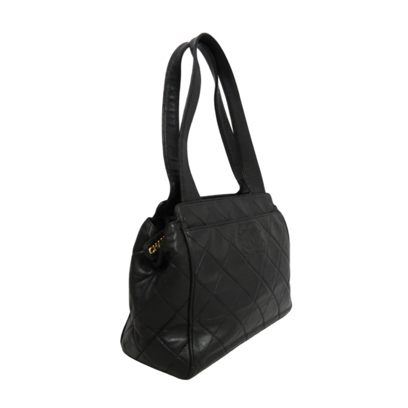 CHANEL Matelasse Diamond Quilted Lambskin Shoulder Bag Black With Authenticity Card