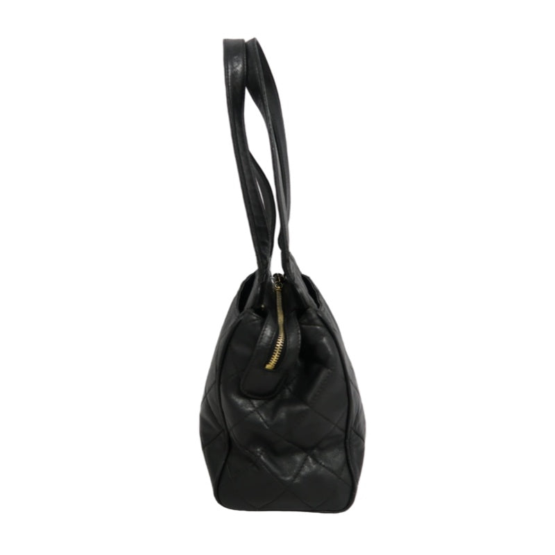 CHANEL Matelasse Diamond Quilted Lambskin Shoulder Bag Black With Authenticity Card