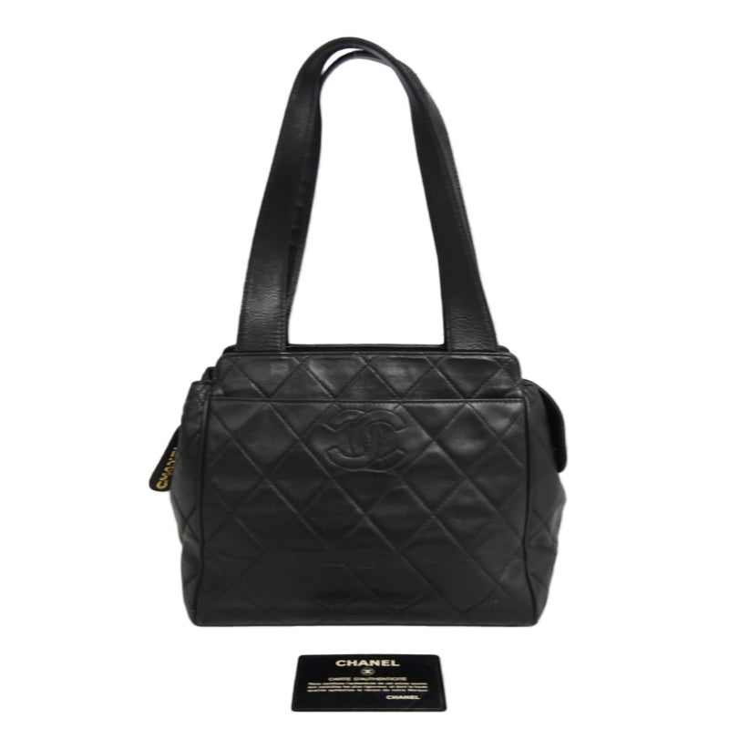 CHANEL Matelasse Diamond Quilted Lambskin Shoulder Bag Black With Authenticity Card