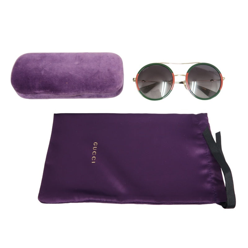 GUCCI Brown Resin Round-frame Sunglasses Color-block With Original Case