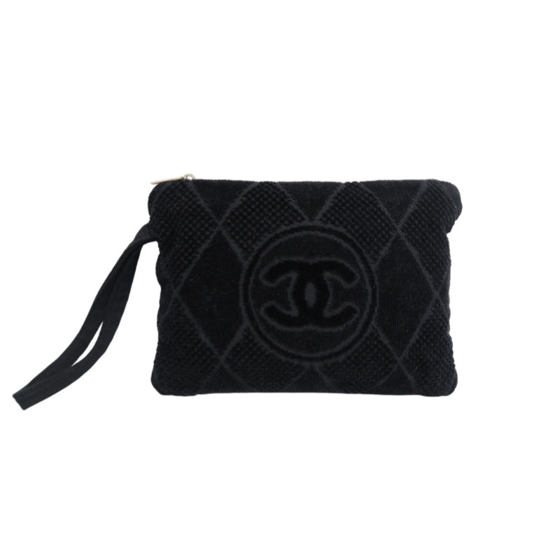 CHANEL Black Pile Fabric Toiletry Pouch