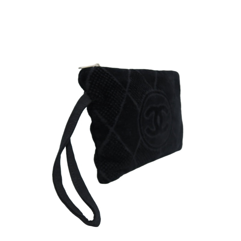 CHANEL Black Pile Fabric Toiletry Pouch