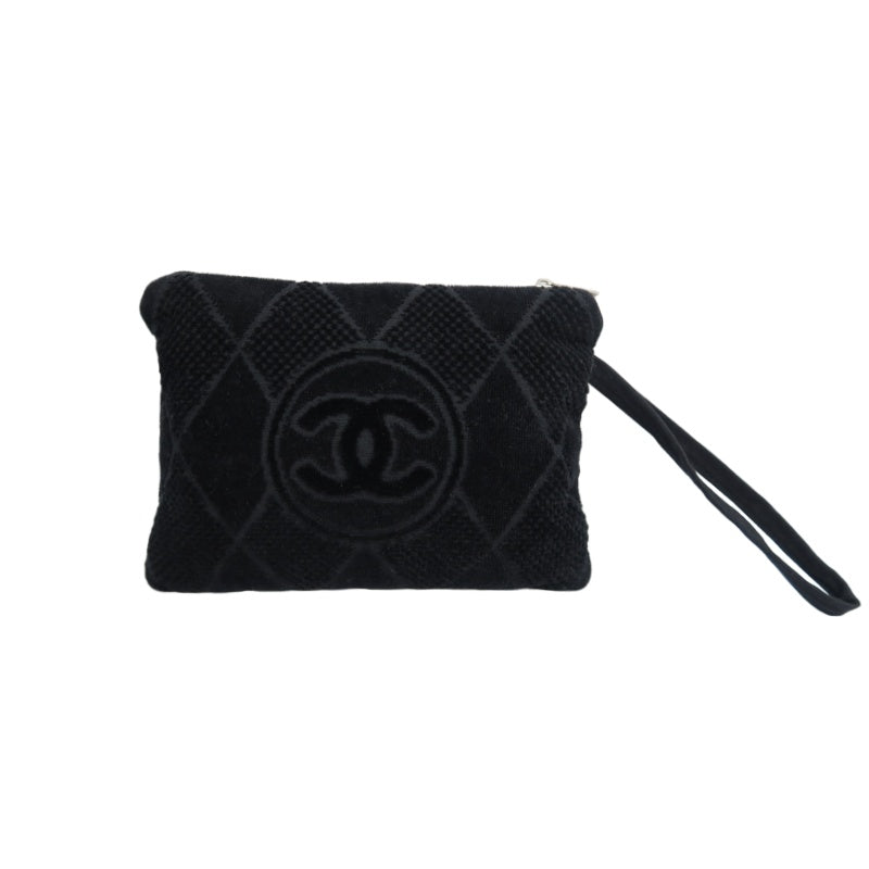 CHANEL Black Pile Fabric Toiletry Pouch