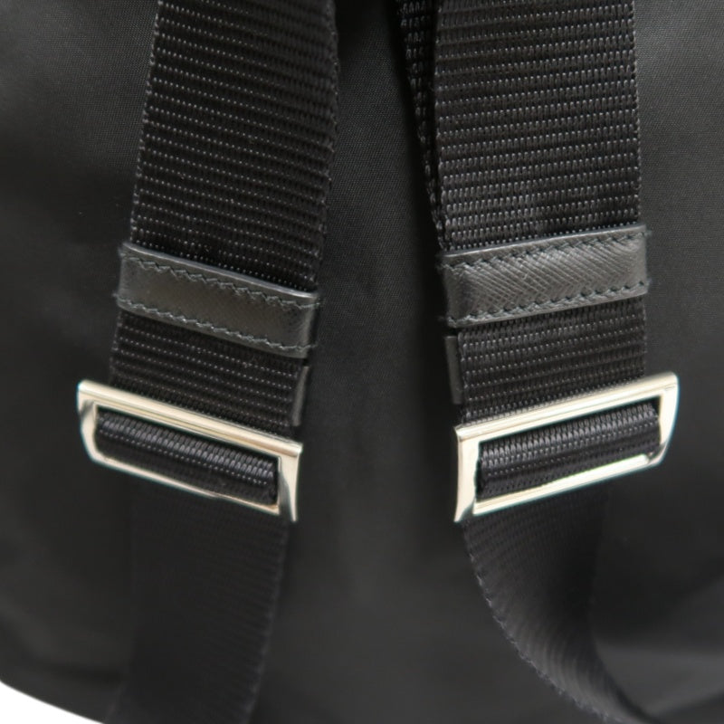 PRADA Flap Drawstring Backpack Nylon Black Silver Hardware