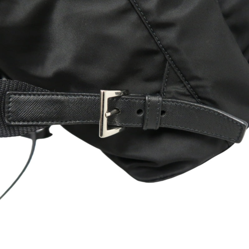 PRADA Flap Drawstring Backpack Nylon Black Silver Hardware