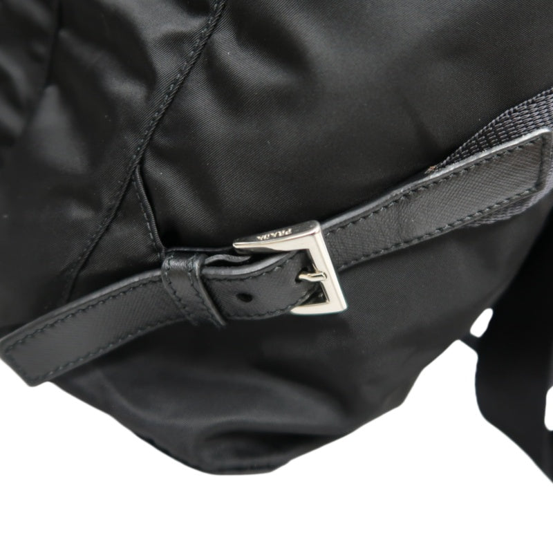 PRADA Flap Drawstring Backpack Nylon Black Silver Hardware