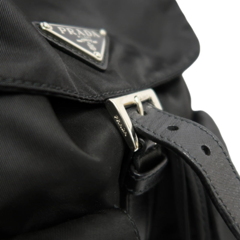 PRADA Flap Drawstring Backpack Nylon Black Silver Hardware