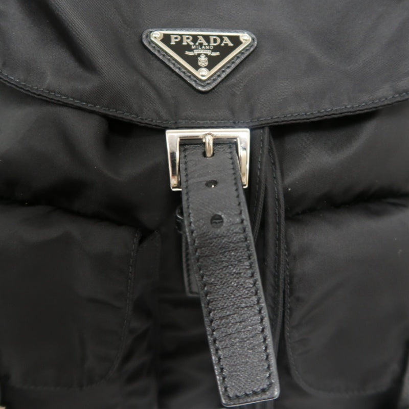 PRADA Flap Drawstring Backpack Nylon Black Silver Hardware