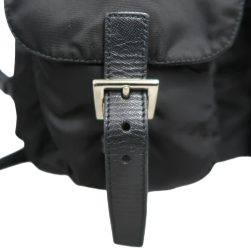 PRADA Flap Drawstring Backpack Nylon Black Silver Hardware