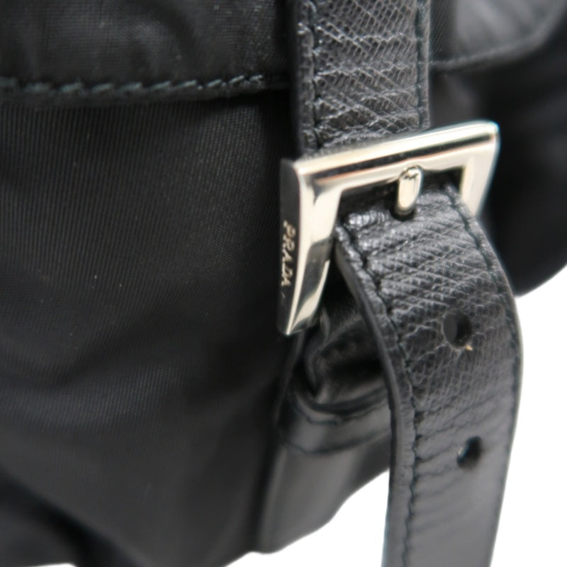 PRADA Flap Drawstring Backpack Nylon Black Silver Hardware