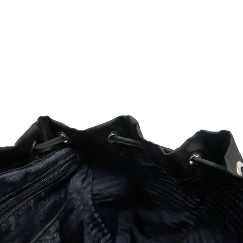 PRADA Flap Drawstring Backpack Nylon Black Silver Hardware