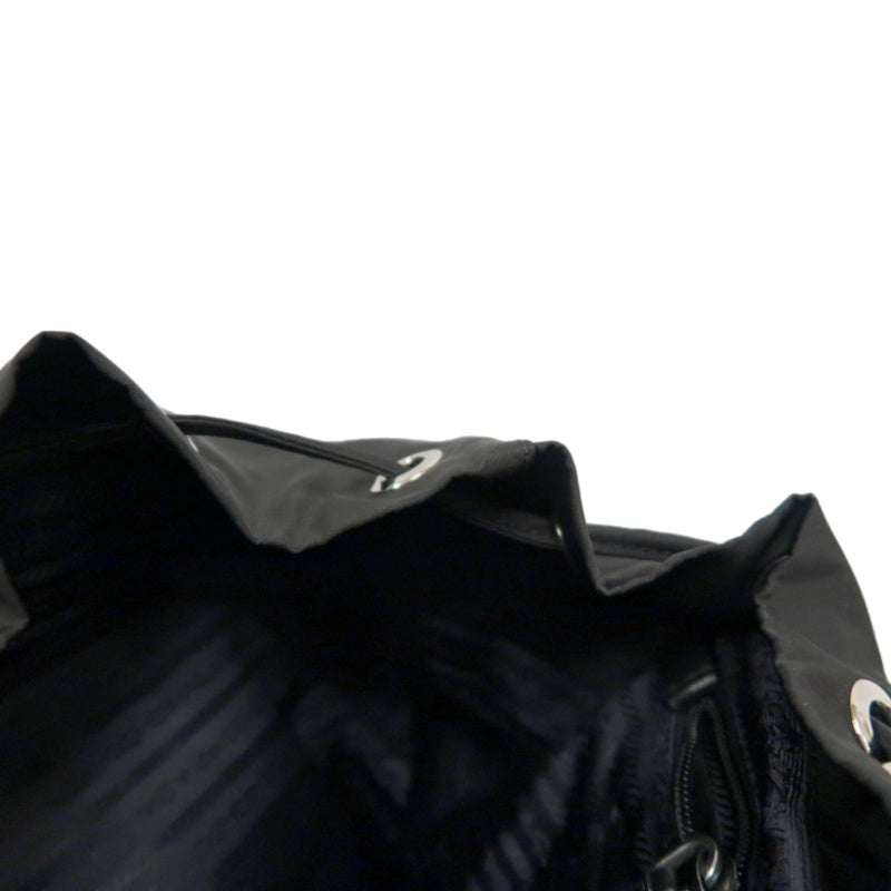 PRADA Flap Drawstring Backpack Nylon Black Silver Hardware