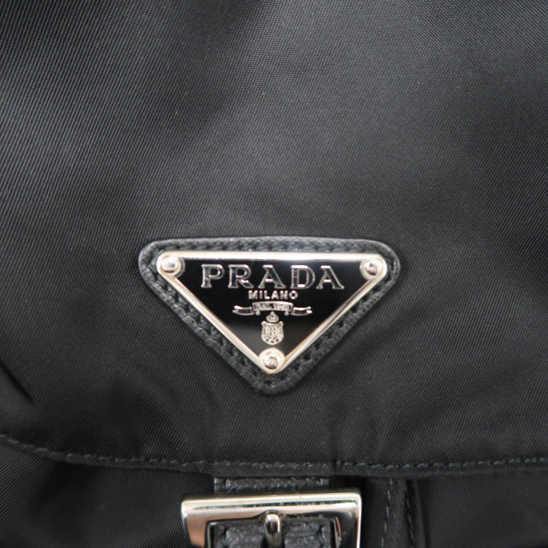 PRADA Flap Drawstring Backpack Nylon Black Silver Hardware