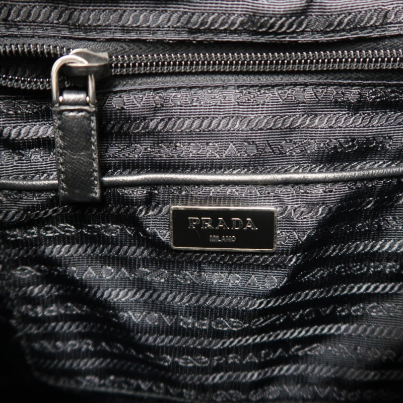 PRADA Flap Drawstring Backpack Nylon Black Silver Hardware
