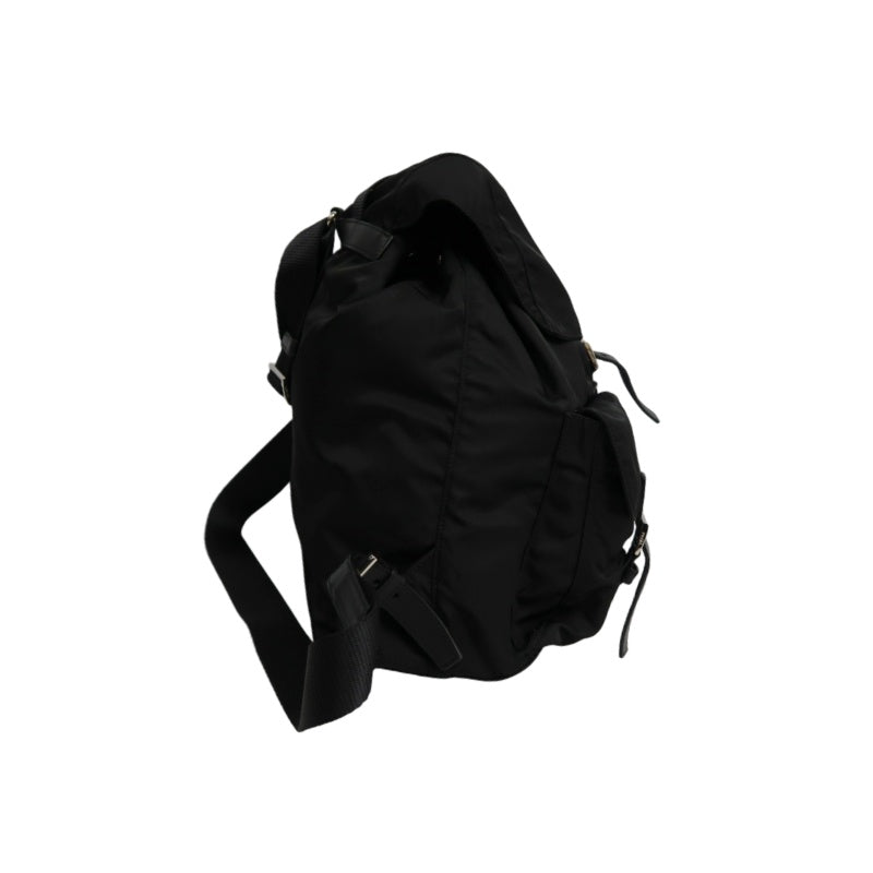 PRADA Flap Drawstring Backpack Nylon Black Silver Hardware
