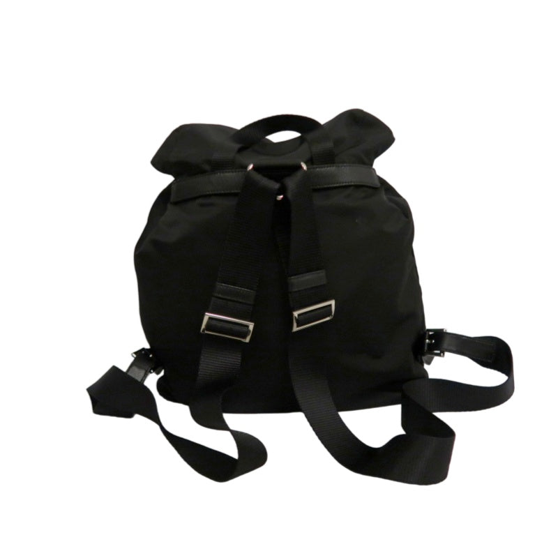 PRADA Flap Drawstring Backpack Nylon Black Silver Hardware
