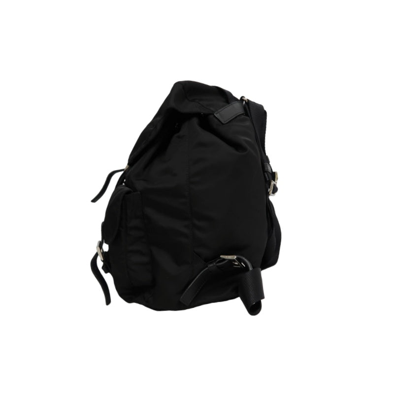 PRADA Flap Drawstring Backpack Nylon Black Silver Hardware