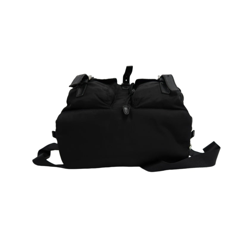PRADA Flap Drawstring Backpack Nylon Black Silver Hardware