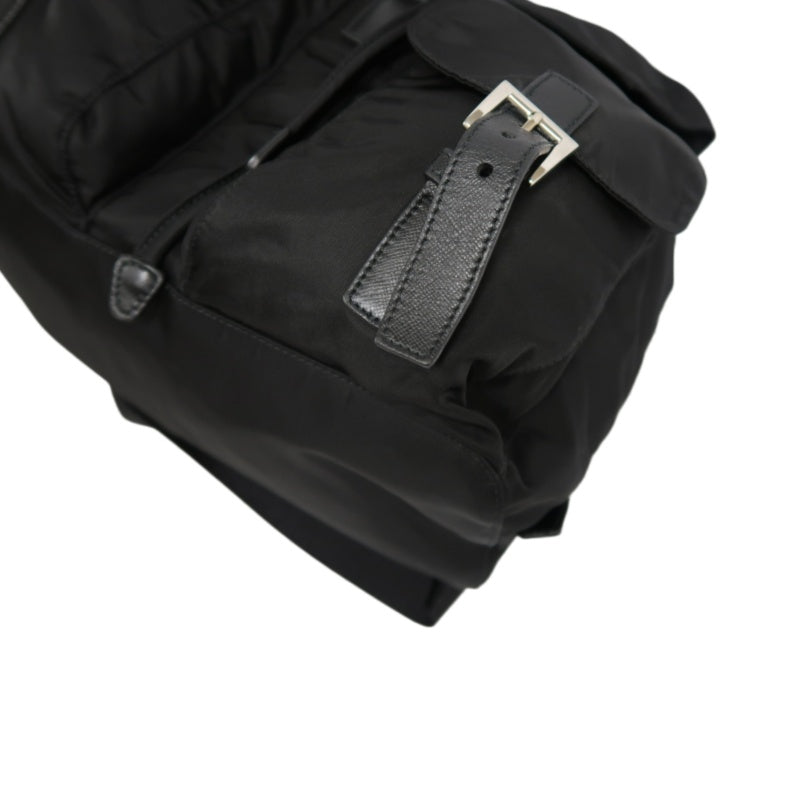 PRADA Flap Drawstring Backpack Nylon Black Silver Hardware