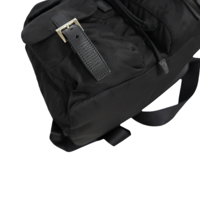 PRADA Flap Drawstring Backpack Nylon Black Silver Hardware