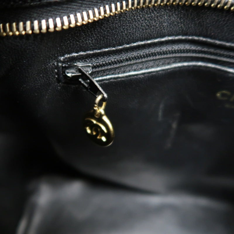 CHANEL Vintage Caviar Leather Hilton Tote Bag Black Gold Hardware With Gold Tag