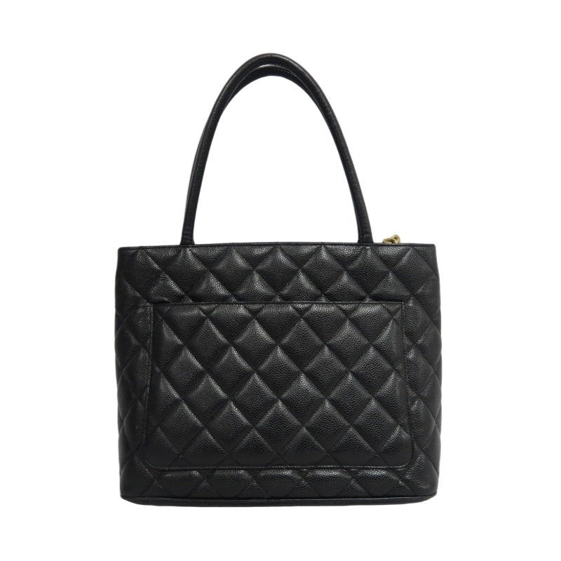 CHANEL Vintage Caviar Leather Hilton Tote Bag Black Gold Hardware With Gold Tag