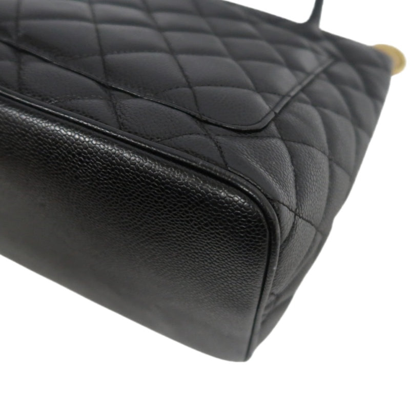 CHANEL Vintage Caviar Leather Hilton Tote Bag Black Gold Hardware With Gold Tag