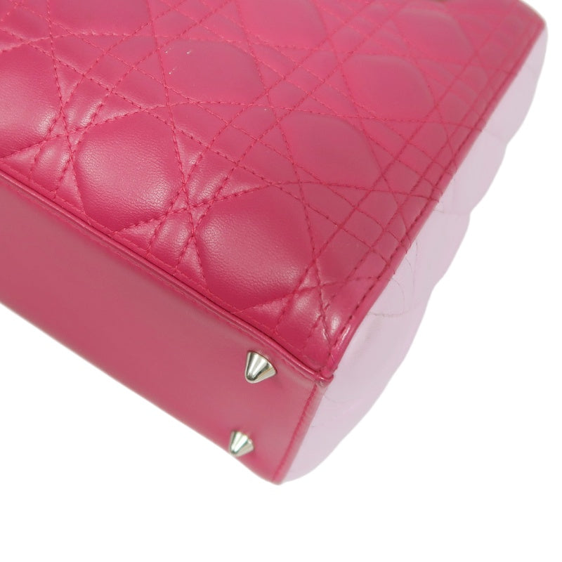 DIOR Lady Dior Cannage Handbag Pink Lambskin Silver Hardware With Shoulder Strap