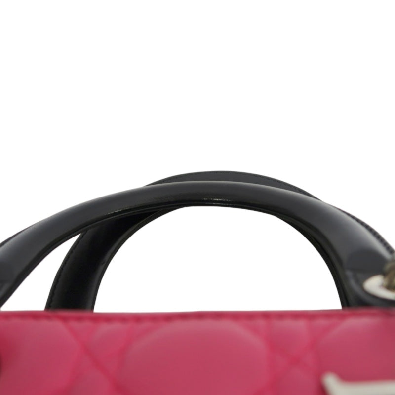 DIOR Lady Dior Cannage Handbag Pink Lambskin Silver Hardware With Shoulder Strap