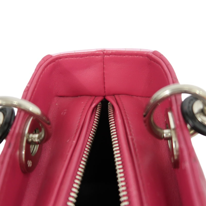 DIOR Lady Dior Cannage Handbag Pink Lambskin Silver Hardware With Shoulder Strap