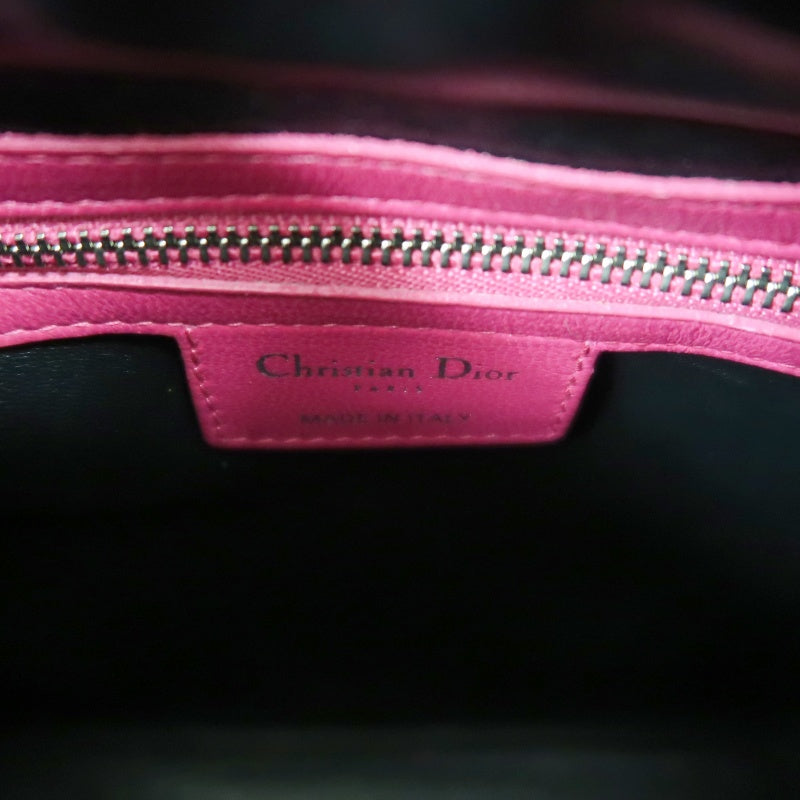 DIOR Lady Dior Cannage Handbag Pink Lambskin Silver Hardware With Shoulder Strap