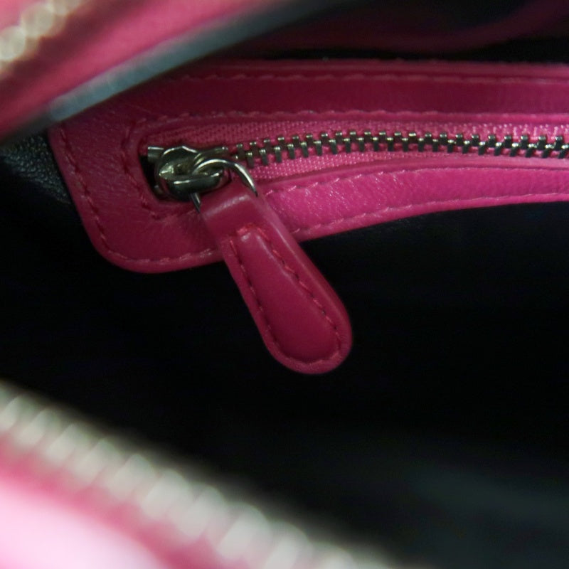 DIOR Lady Dior Cannage Handbag Pink Lambskin Silver Hardware With Shoulder Strap
