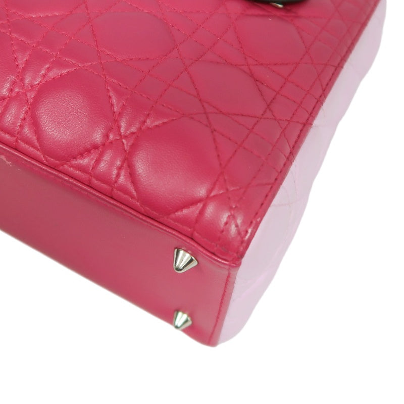 DIOR Lady Dior Cannage Handbag Pink Lambskin Silver Hardware With Shoulder Strap