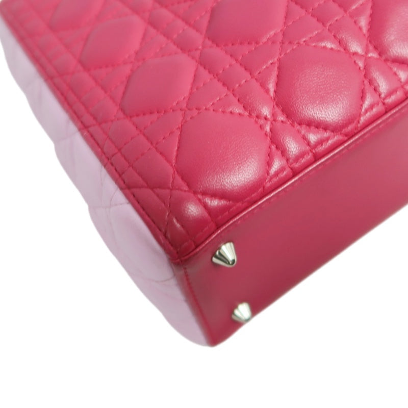 DIOR Lady Dior Cannage Handbag Pink Lambskin Silver Hardware With Shoulder Strap