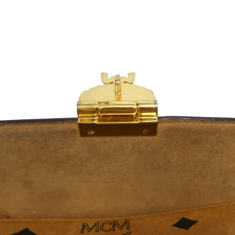 MCM Mini Postman Shoulder Bag Brown Visetos PVC Gold Hardware