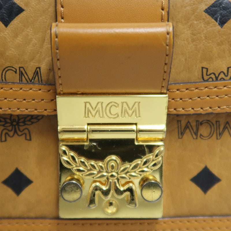 MCM Mini Postman Shoulder Bag Brown Visetos PVC Gold Hardware