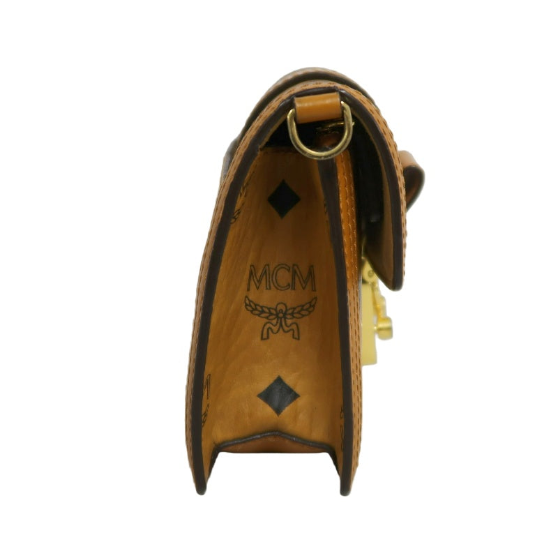 MCM Mini Postman Shoulder Bag Brown Visetos PVC Gold Hardware