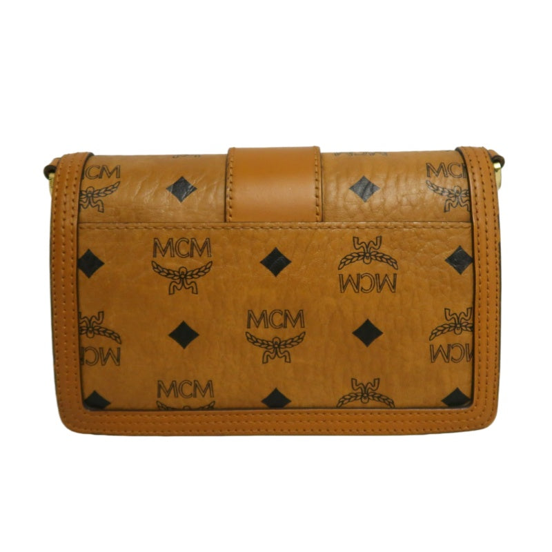 MCM Mini Postman Shoulder Bag Brown Visetos PVC Gold Hardware