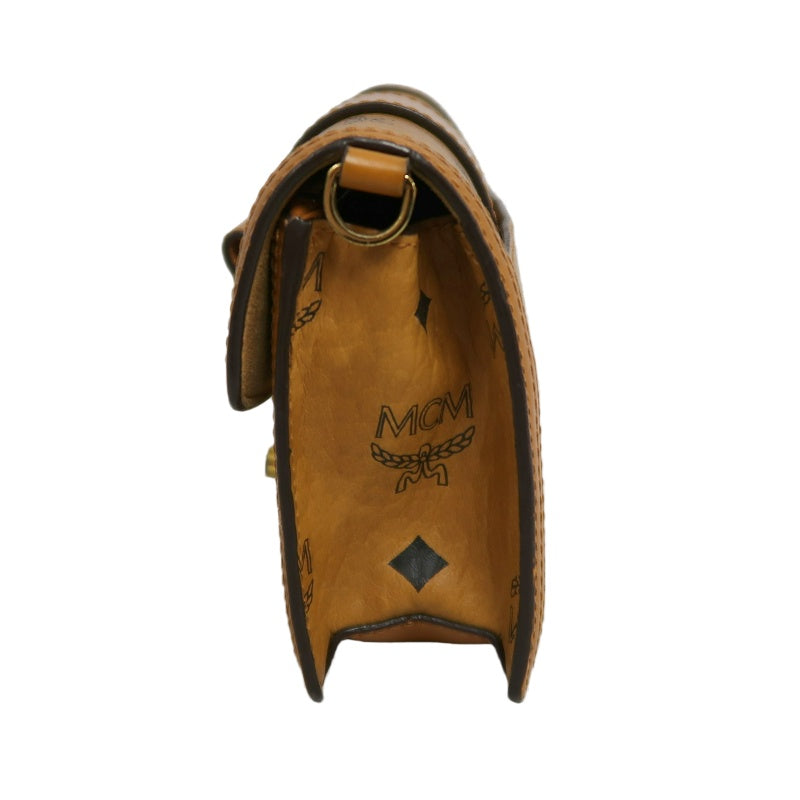 MCM Mini Postman Shoulder Bag Brown Visetos PVC Gold Hardware