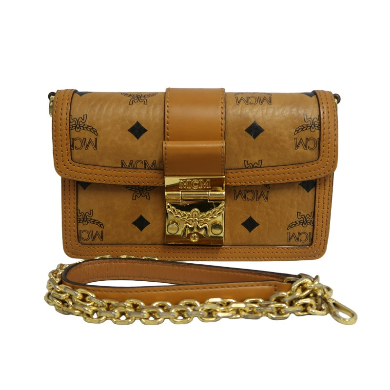 MCM Mini Postman Shoulder Bag Brown Visetos PVC Gold Hardware