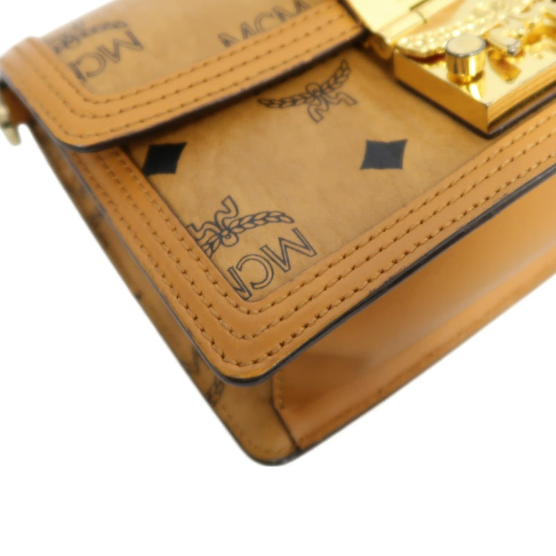 MCM Mini Postman Shoulder Bag Brown Visetos PVC Gold Hardware
